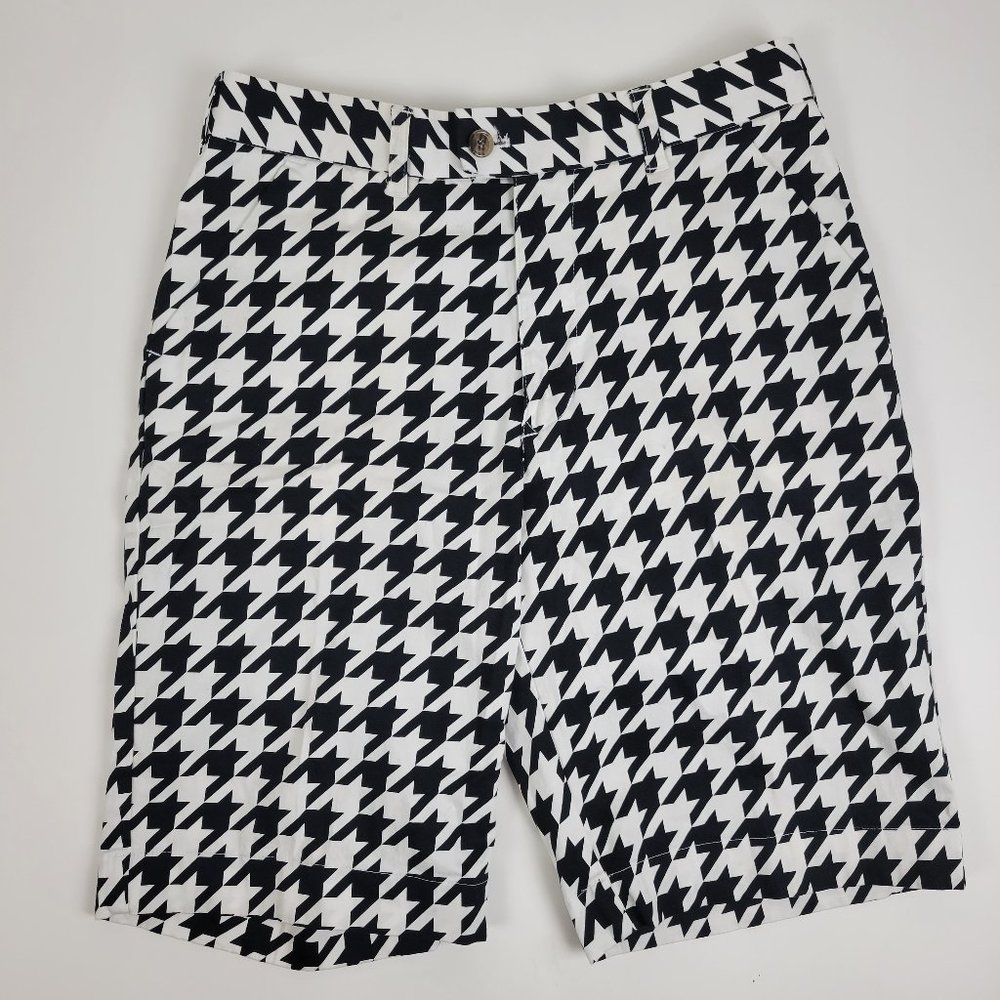 ⛳ LOUDMOUTH Black & White Houndstooth Big Buzz Golf Shorts, Flat Front, Size 32